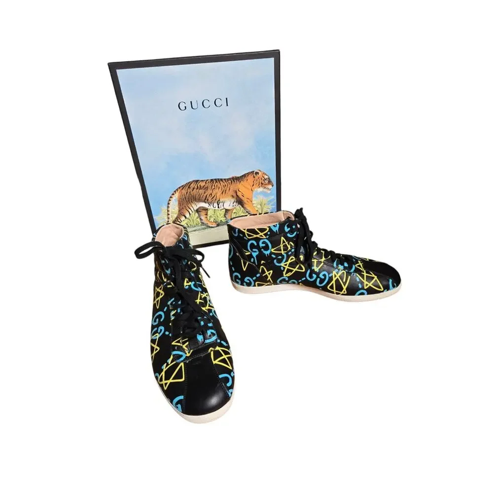Gucci High Top Ghost Graffiti Print Limited Edition Streetwear Sneakers With Box
